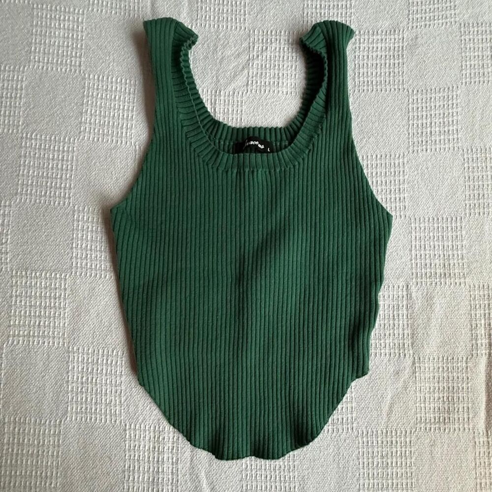 Oliveous green ribbed sweater cropped tank, size L